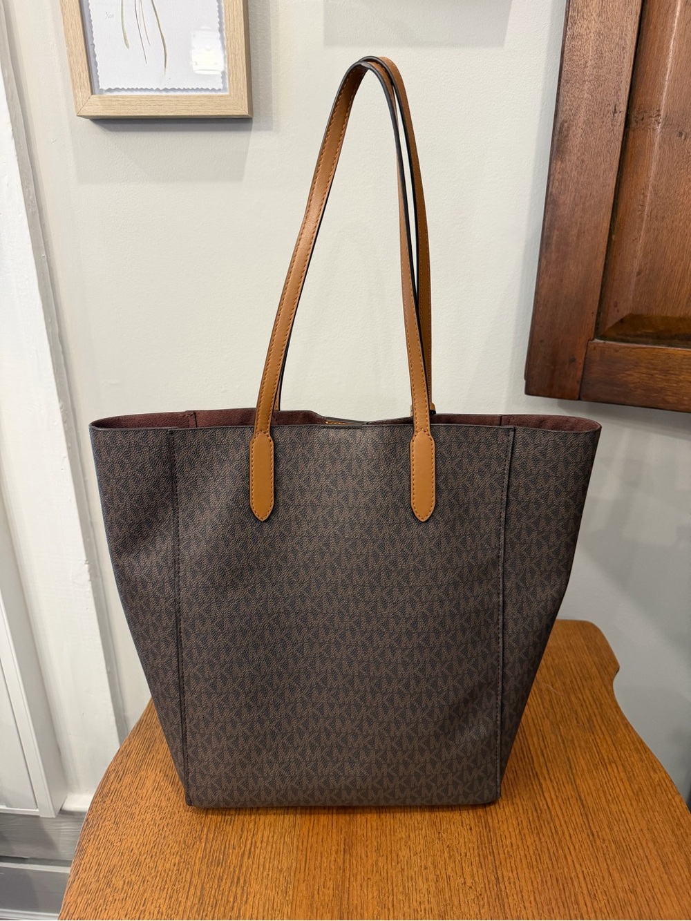 Michael Kors Brown Logo Tote with Tan Handles - Picture 2 of 3